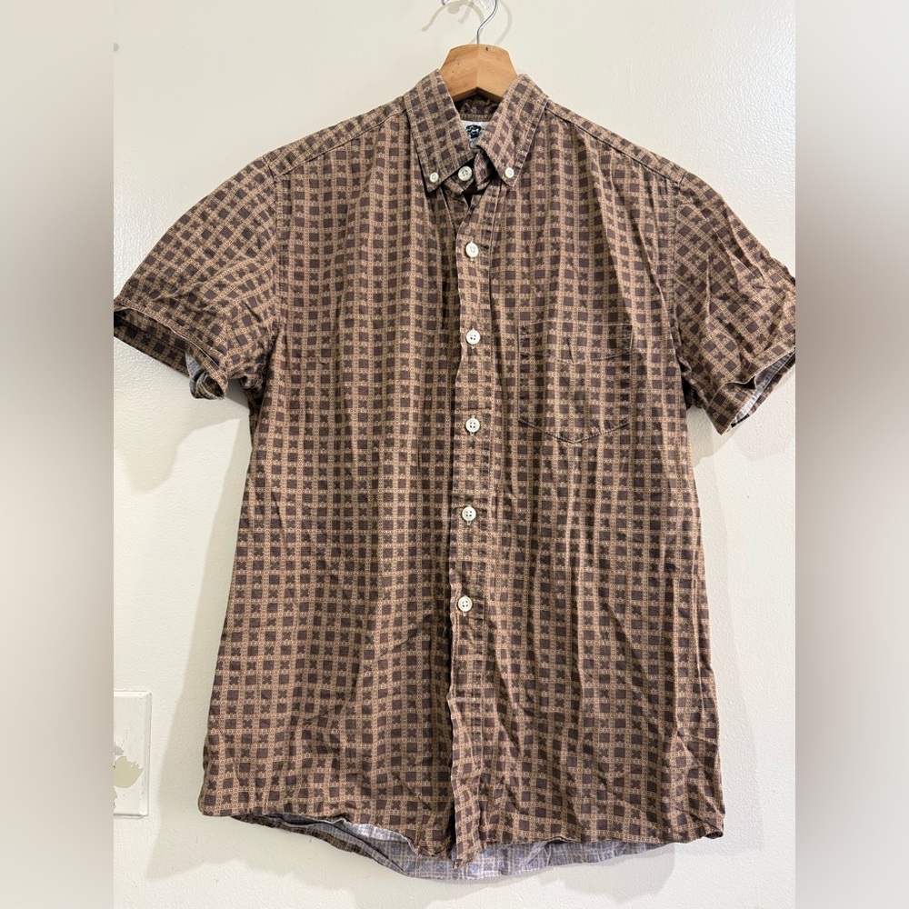 ENNINGTON Men's Brown Short-Sleeve Button-Down Plaid Shirt